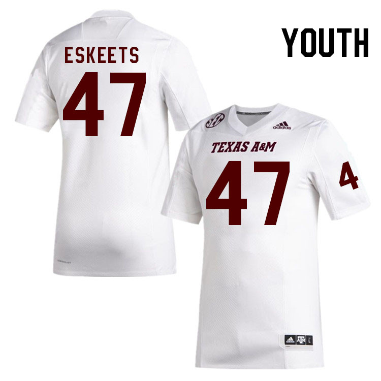 Youth #47 Atoa Eskeets Texas A&M Aggies College Football Jerseys Stitched Sale-White